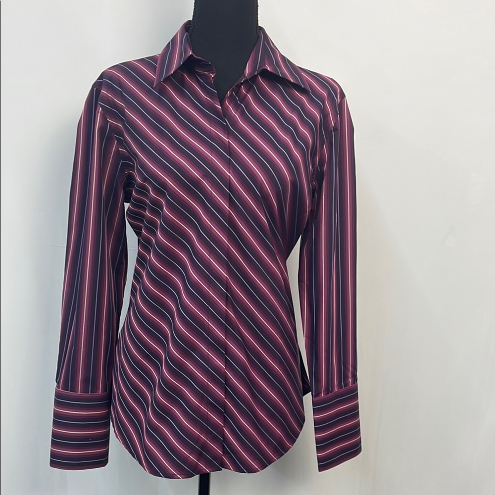 Banana Republic Purple Striped Women's Button-Up Shirt, 100% cotton, size Large